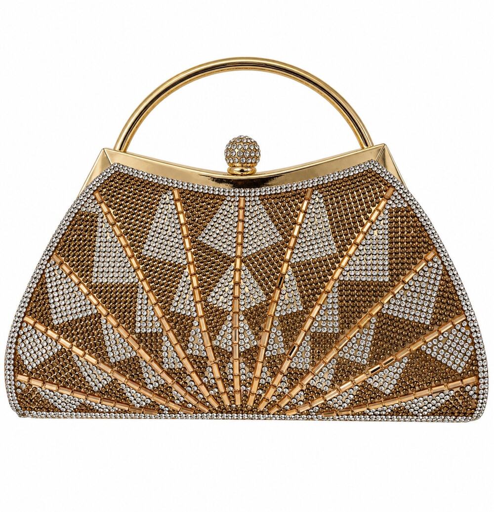 Rhinestone Crystal Evening Bag Gold Silver Art Deco Clutch Crossbody